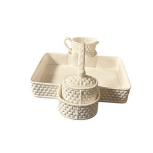 Tiffany & Co White Basket Weave Berry Basket Cream Sugar Set Made in Italy